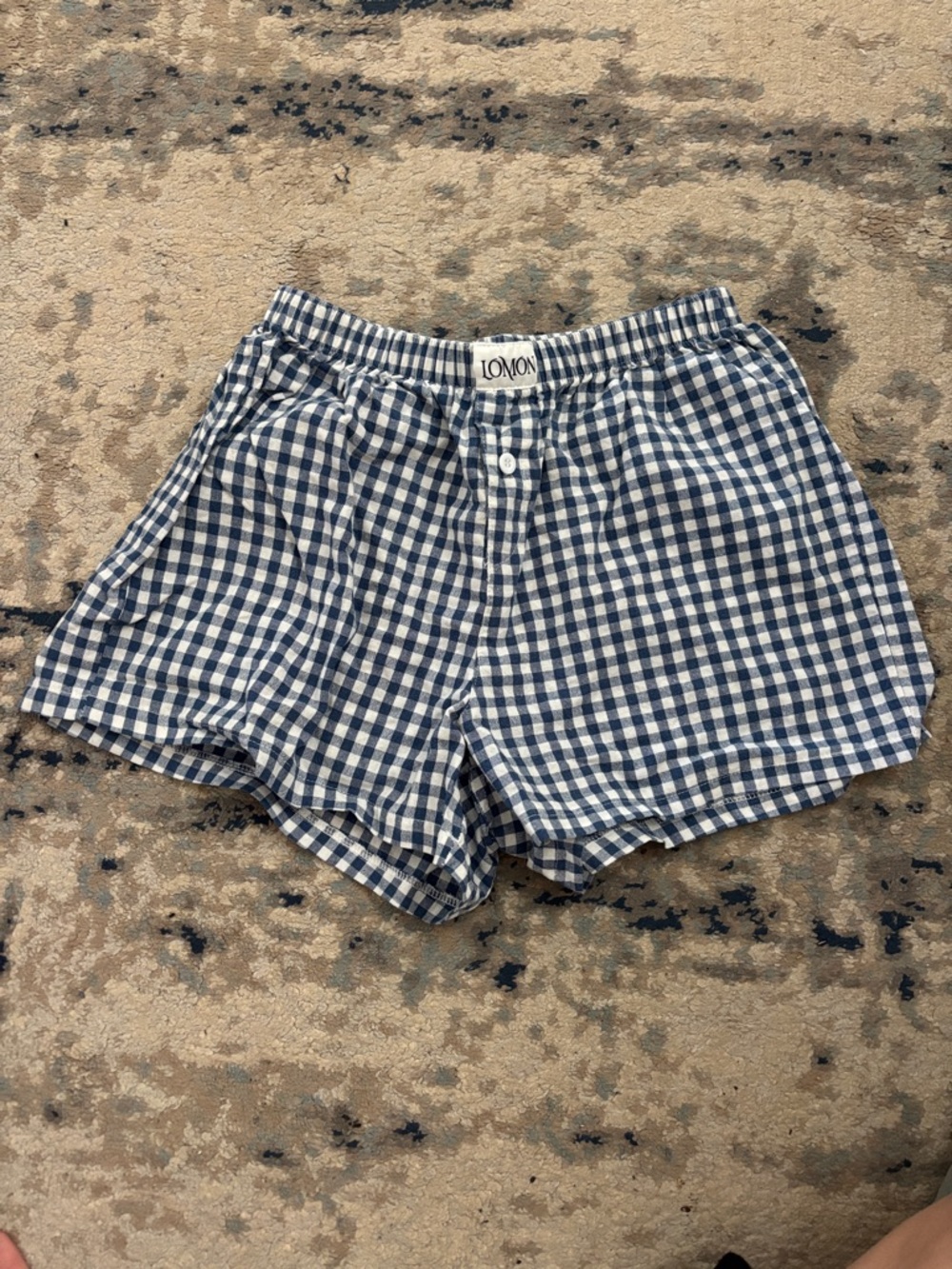 Lomon Navy & White Gingham Casual Shorts